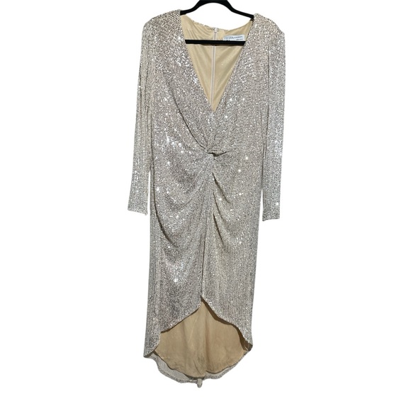 Mac Duggal Ieena sequin knotted long-sleeve midi dress Size 14 - Picture 4 of 8